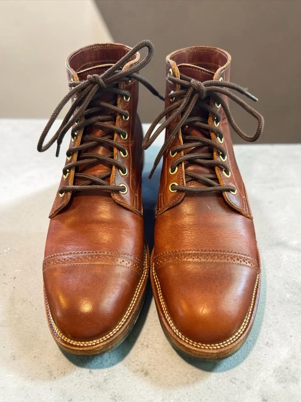 Viberg Men's Brown Leather Cap-Toe Lace-Up Boots Sz 7